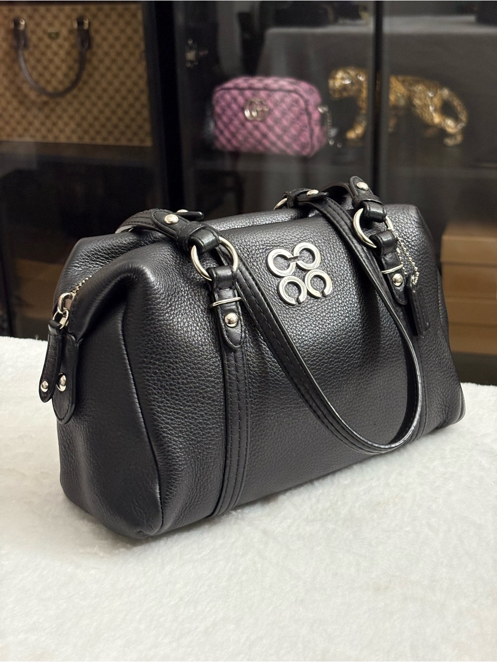 COACH JULIA LEATHER SMALL SHOULDER TOTE BAG — BLACK